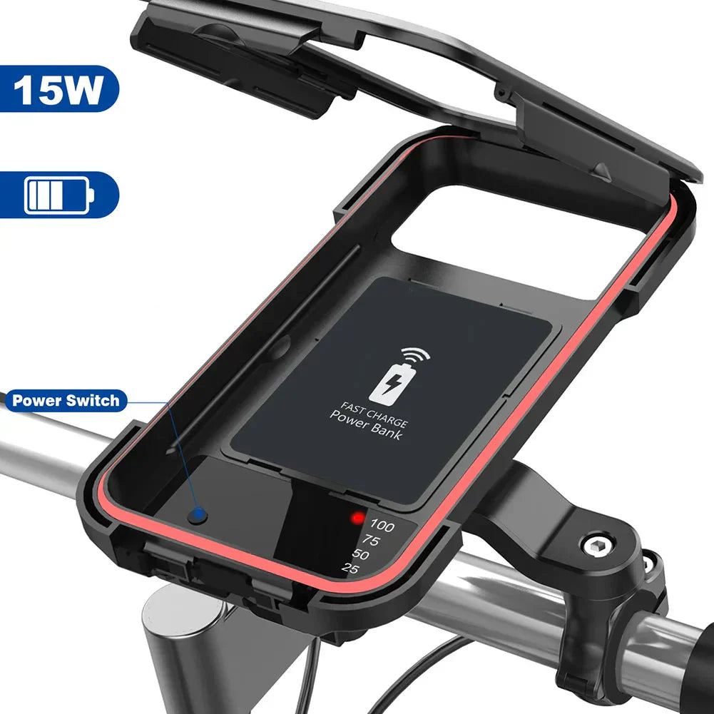 15W Power Bank Bike Handlebar Phone Mount Waterproof with USB Charging