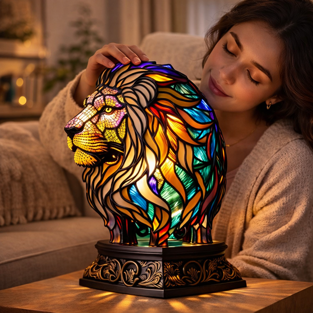 Lámpara de mesa LED con figura de animal, decoración de acento estilo vitral