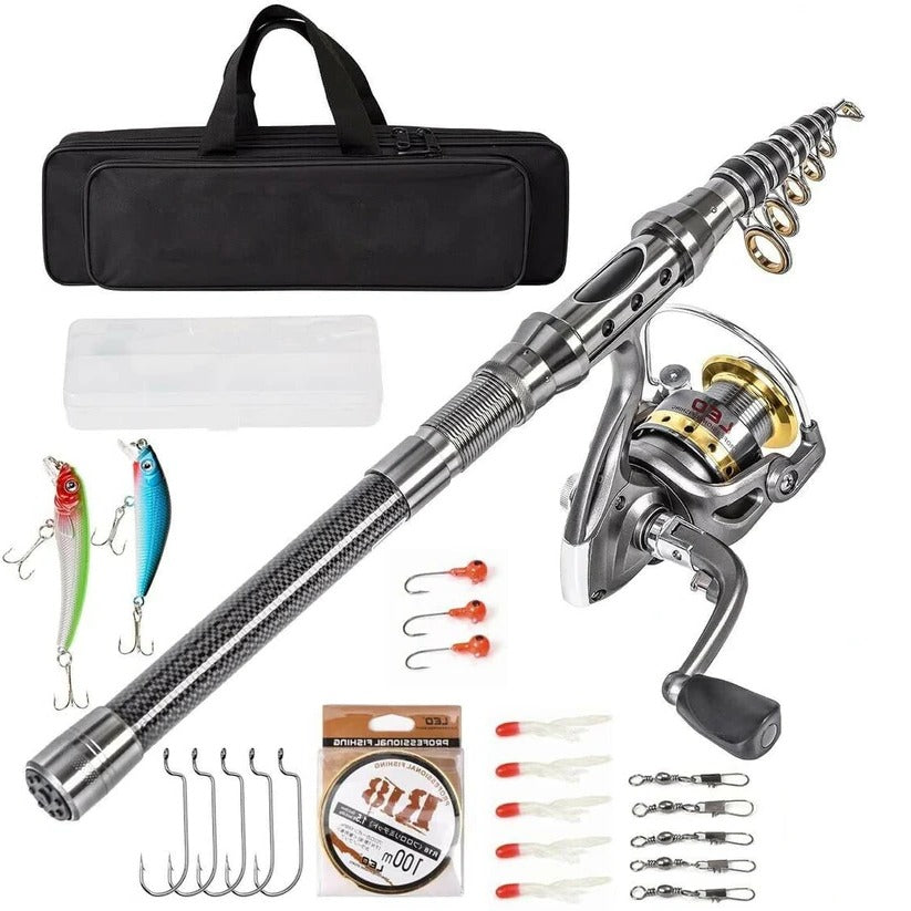 Carbon Fibre Telescopic Fishing Rod and Reel Combo Portable Fishing Kit with Accessories