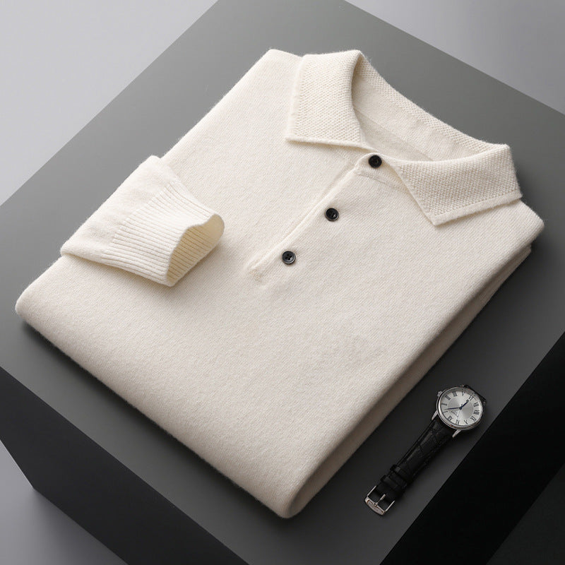 Cashmere Merino Long Sleeve Polo Shirt Soft Knit Smart Casual Top