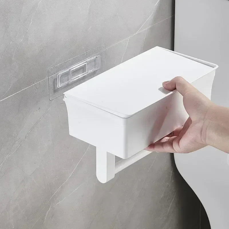 ElegantEssentials Wall Mounted Toilet Roll Holder with Shelf and Drawer