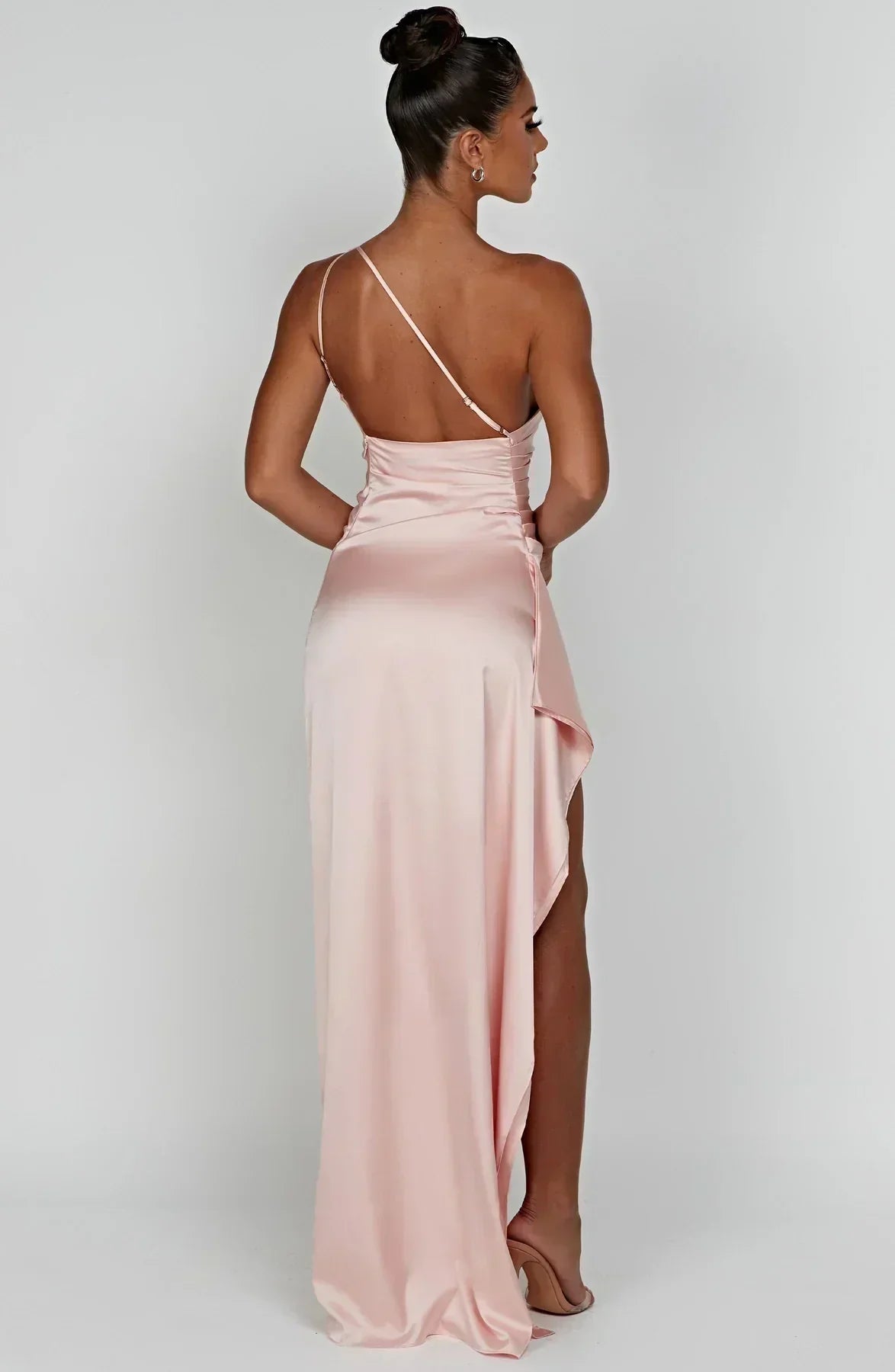 Eliana Off Shoulder Pleated Satin Dress