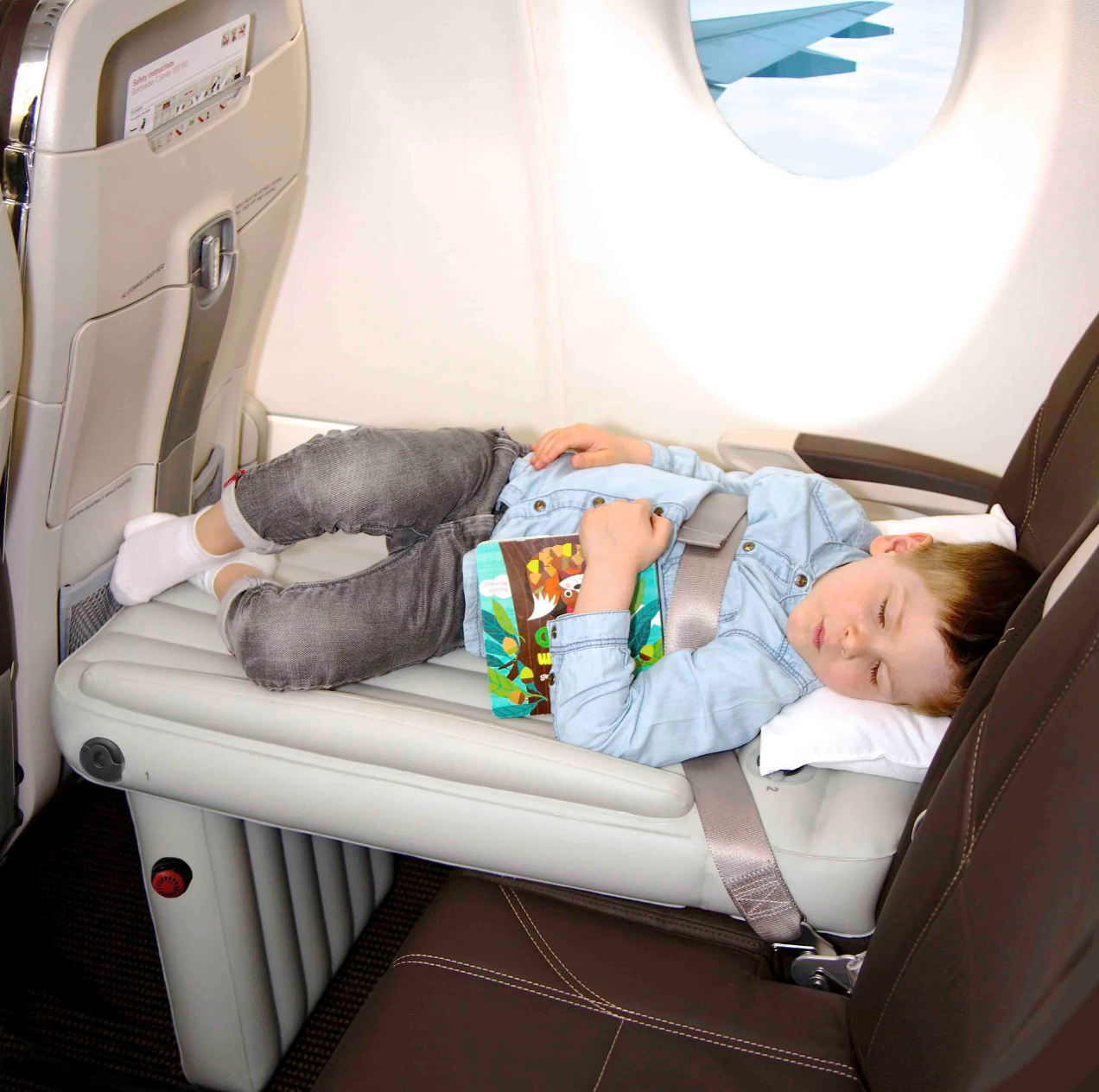 FlyEase Inflatable Airplane Bed for Kids – Portable Travel Sleep Cushion