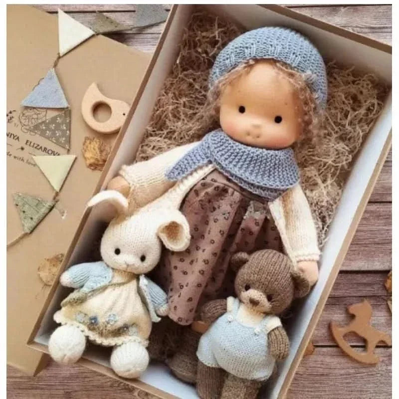 Handmade Cotton Plush Doll – Waldorf-Inspired Soft Toy with Keepsake Gift Box
