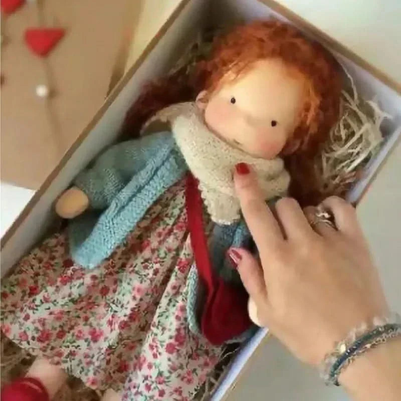 Handmade Cotton Plush Doll with Waldorf-Inspired Design and Keepsake Box