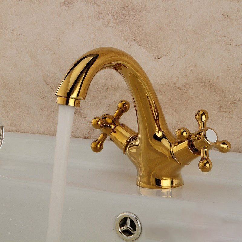 Industrial Wide-Spread Bathroom Faucet with Dual Cross Handles Brass Construction