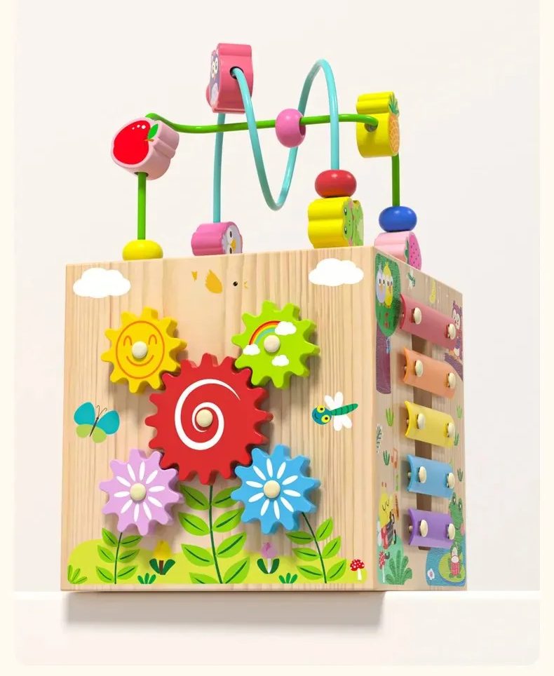 Montessori 8 in 1 Wooden Activity Cube for Toddler Learning and Play