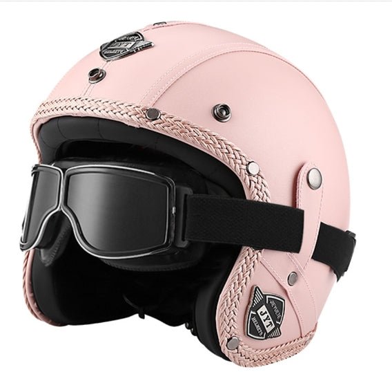 MotoClassic Retro Scooter Helmet with Sun Visor and Leather Finish for Stylish Riding
