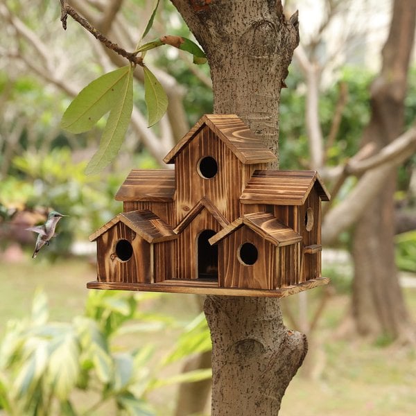 NatureNest Handmade Wooden Birdhouse for Garden Wildlife and Outdoor Decor