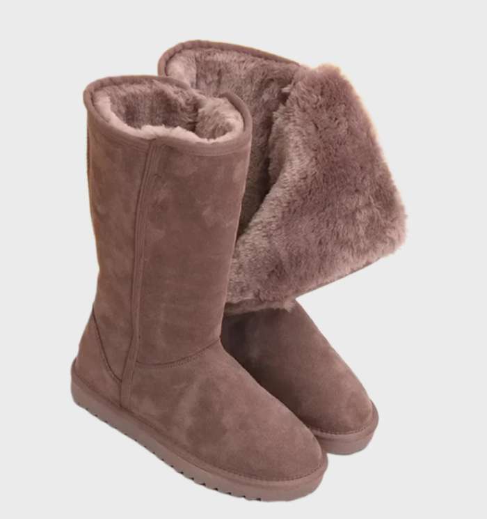 Nina Suede Sheepskin Boots Warm Waterproof with Side Zipper