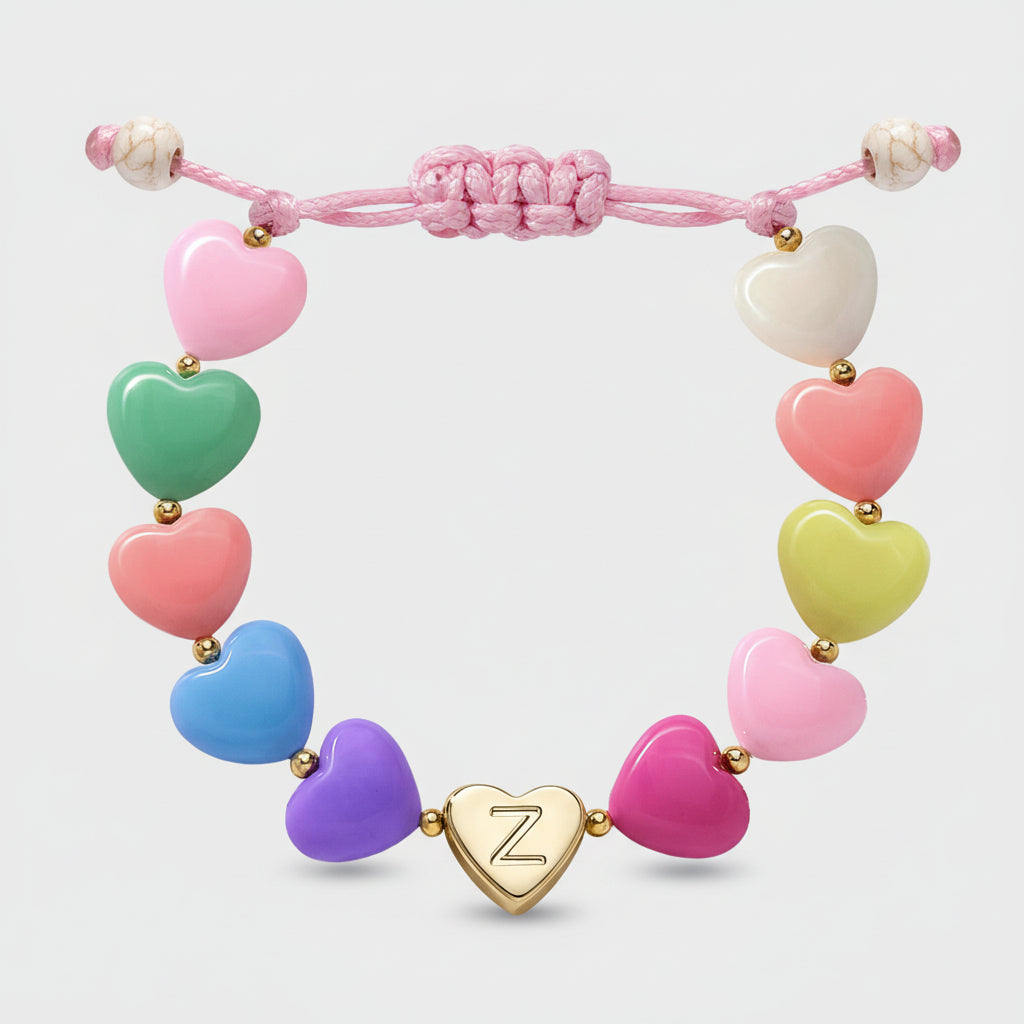 Personalized Initial Heart Beaded Adjustable Bracelet Gift
