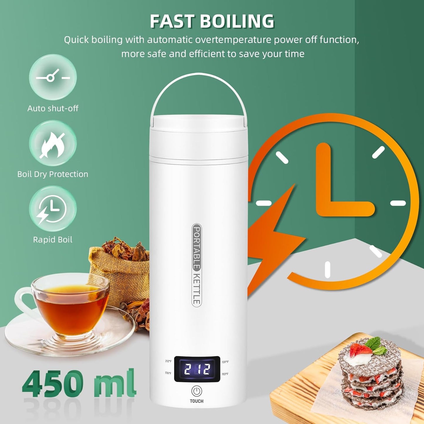 Portable Electric Travel Kettle Compact Stainless Steel Smart Kettle with LCD Display