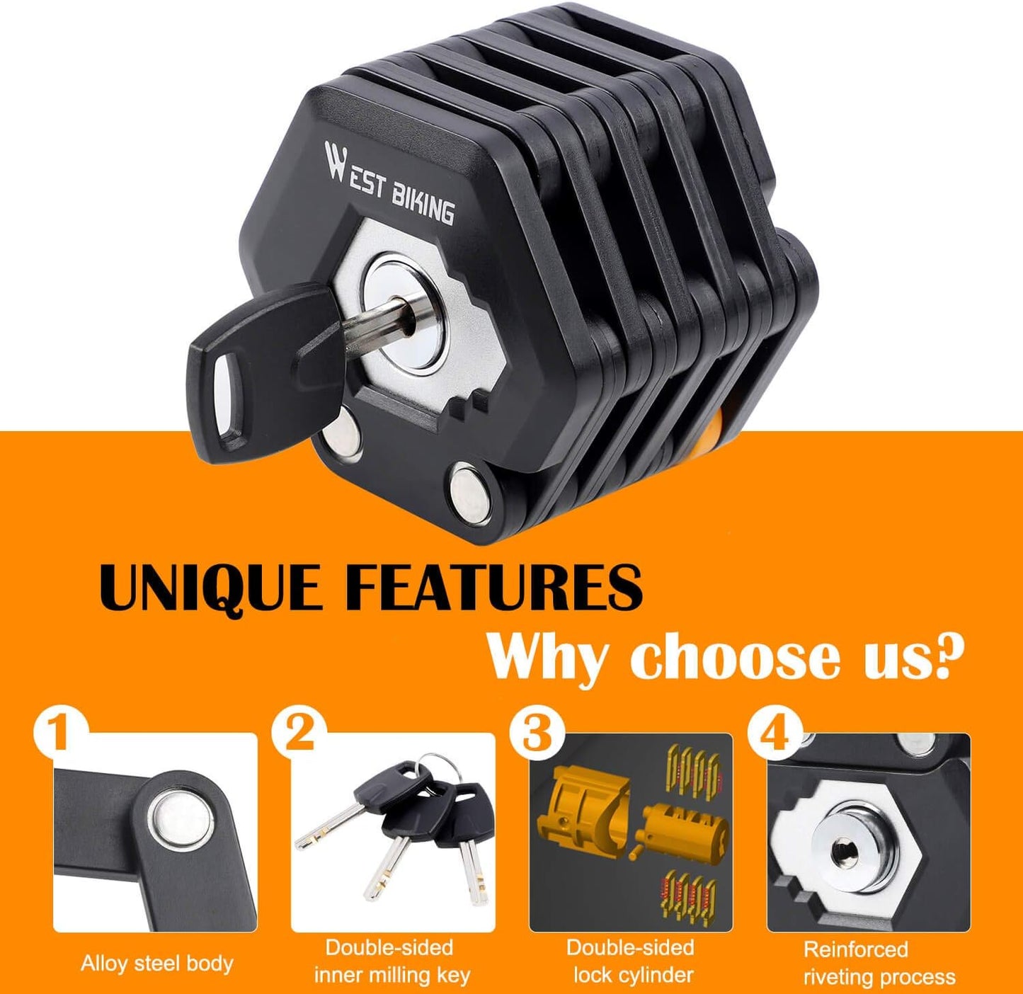 SafeRide Foldable Bike Lock with Heavy Duty Anti Theft Protection