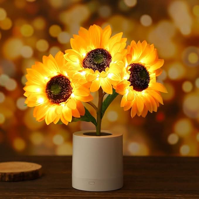Shimmering Sunflower LED Table Lamp with Rechargeable USB Lighting