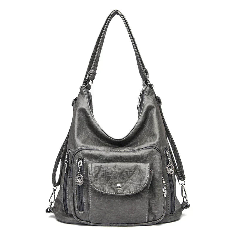 Soft Leather Shoulder Bag Large Capacity Multi Way Carry