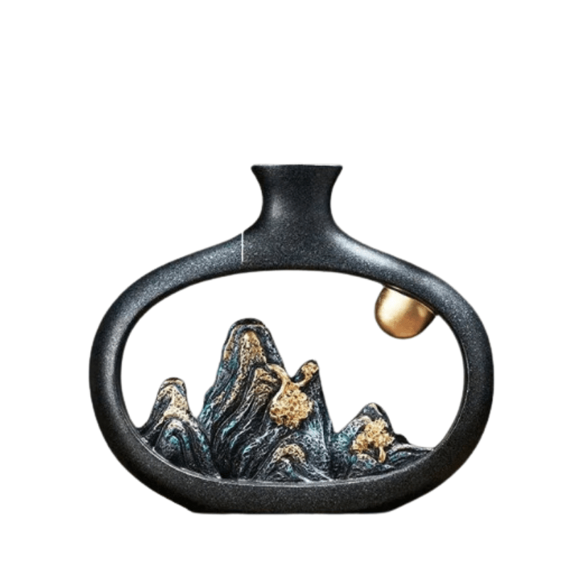 TranquilPeak Ceramic Mountain Vase in Matte Black
