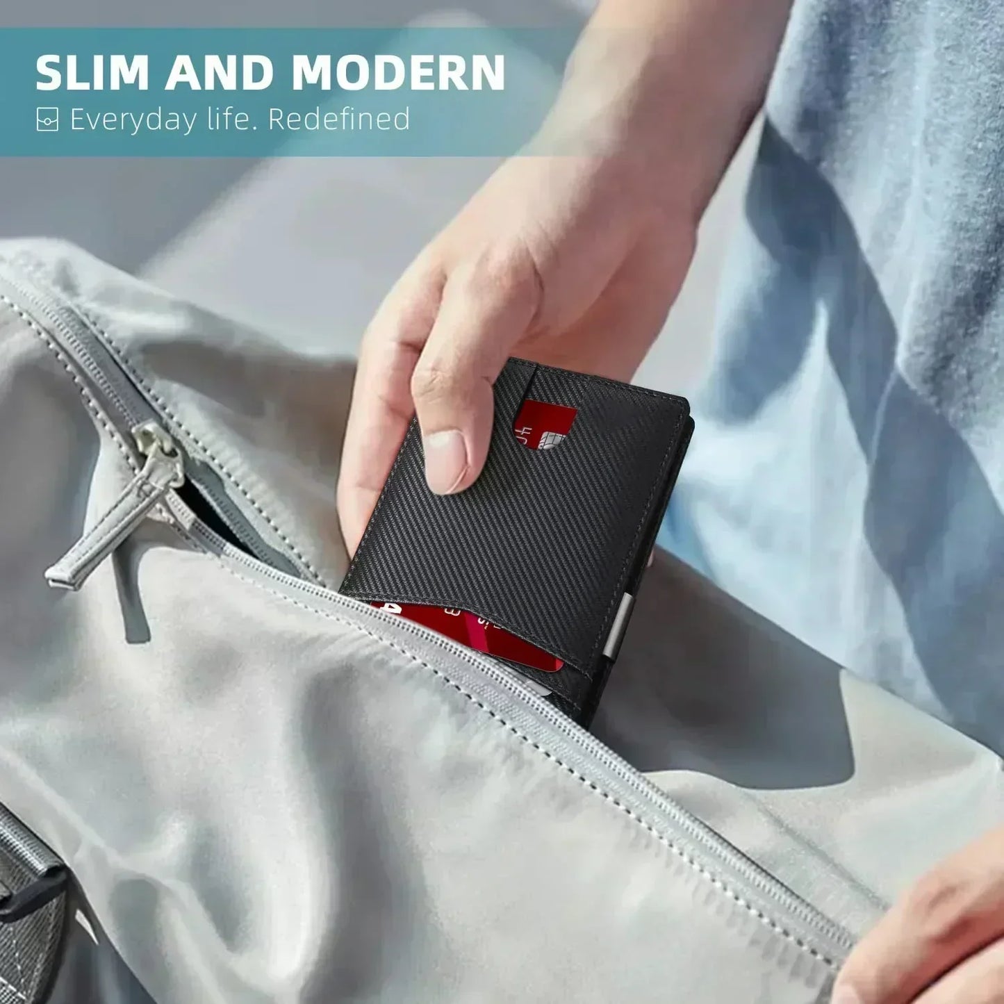 TravelPrime RFID Blocking Slim Travel Wallet Carbon Look Bi Fold