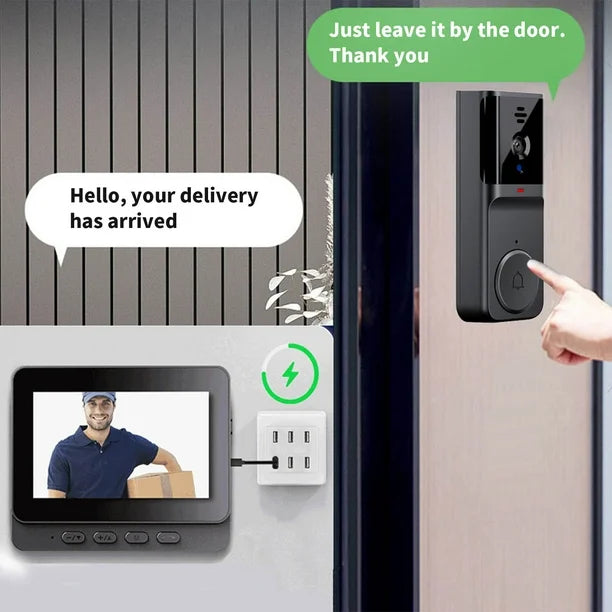 Wireless HD Doorbell Camera with 4.3 Inch IPS Display and Rechargeable Battery