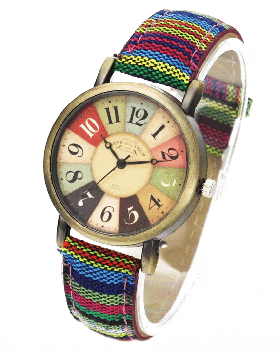 Wise Retro Watch with Denim Canvas Strap Vintage Unisex Design