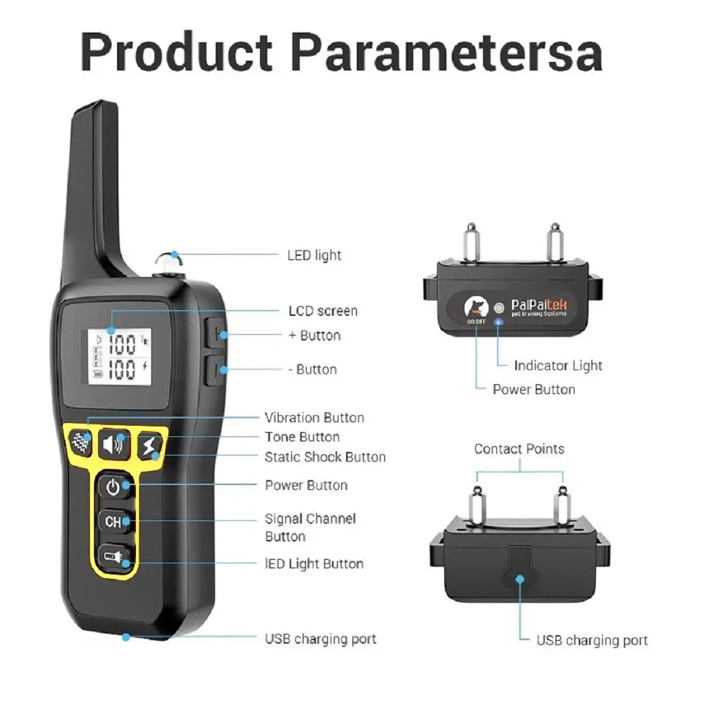 1000m Dog Training Collar with Remote and Waterproof Design