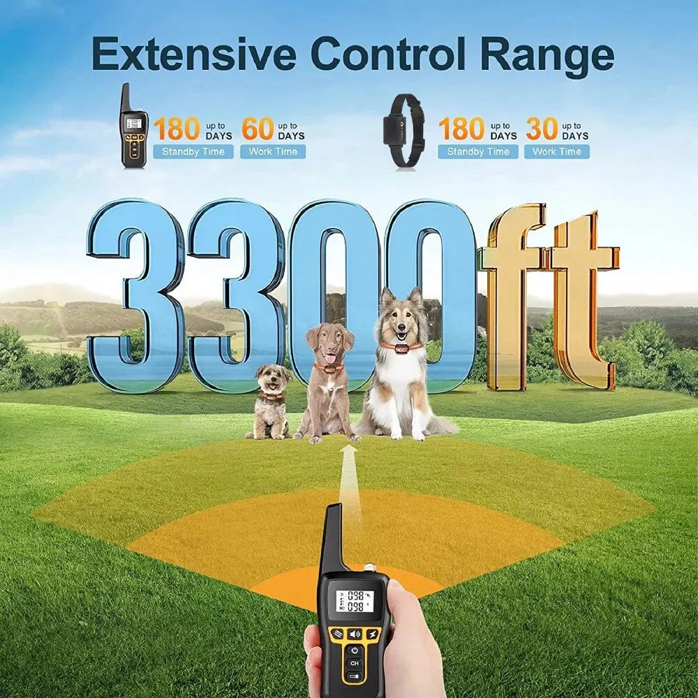 1000m Dog Training Collar with Remote and Waterproof Design