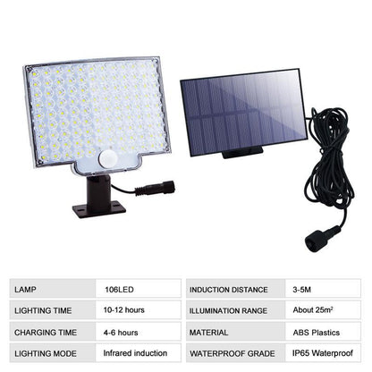 106 LED Solar Motion Sensor Outdoor Light Waterproof Security Wall Light