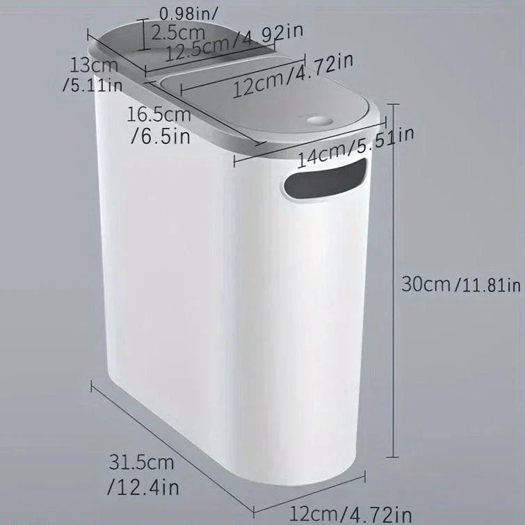 10L Silent Closing Bathroom Bin Slim Space Saving Waste Bin