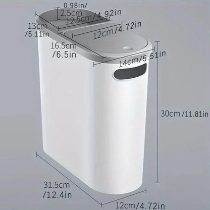 10L Silent Closing Bathroom Bin Slim Space Saving Waste Bin