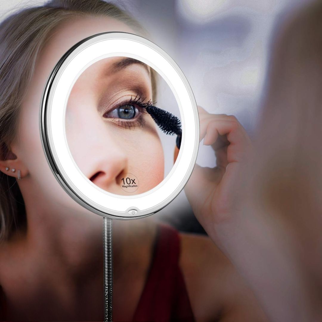 10x LED Magnifying Cosmetic Mirror with Flexible Gooseneck