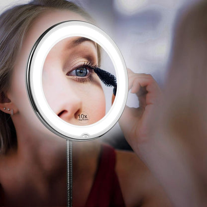 10x LED Magnifying Cosmetic Mirror with Flexible Gooseneck