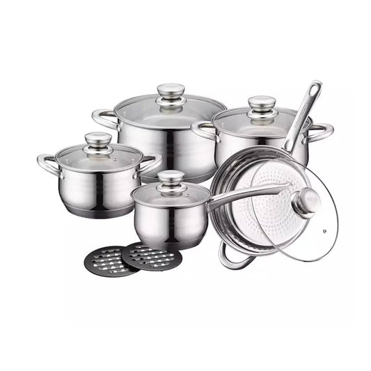 12-Piece Stainless Steel Cookware Set with Ceramic Non-Stick Surface