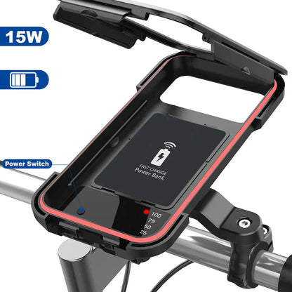 15W Power Bank Bike Handlebar Phone Mount Waterproof with USB Charging