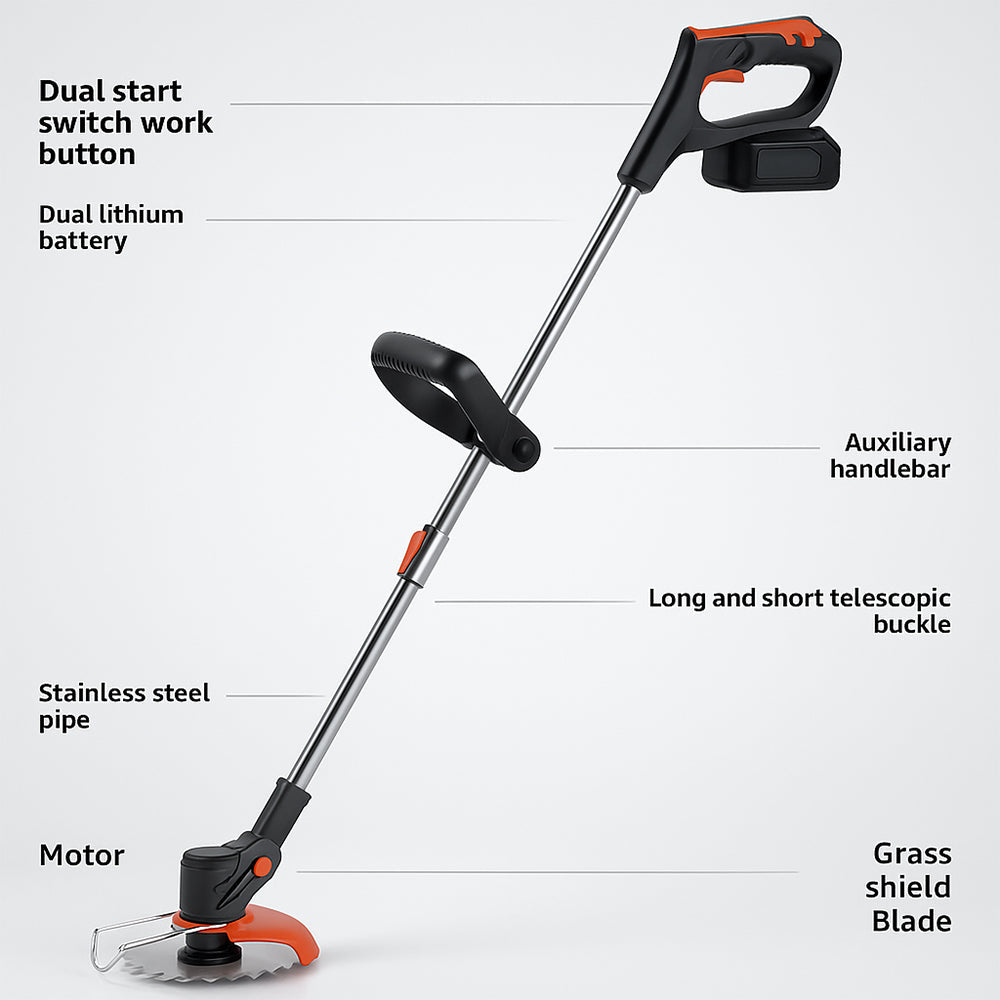 180W Cordless Grass Trimmer and Weed Remover with Telescopic Shaft