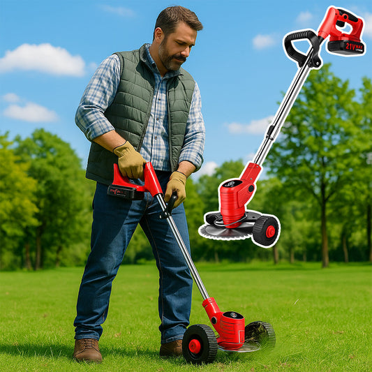 18V Cordless Grass Trimmer & Edger with Wheels and Telescopic Shaft
