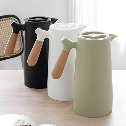 1L Thermal Carafe Insulated Beverage Server Wood Handle