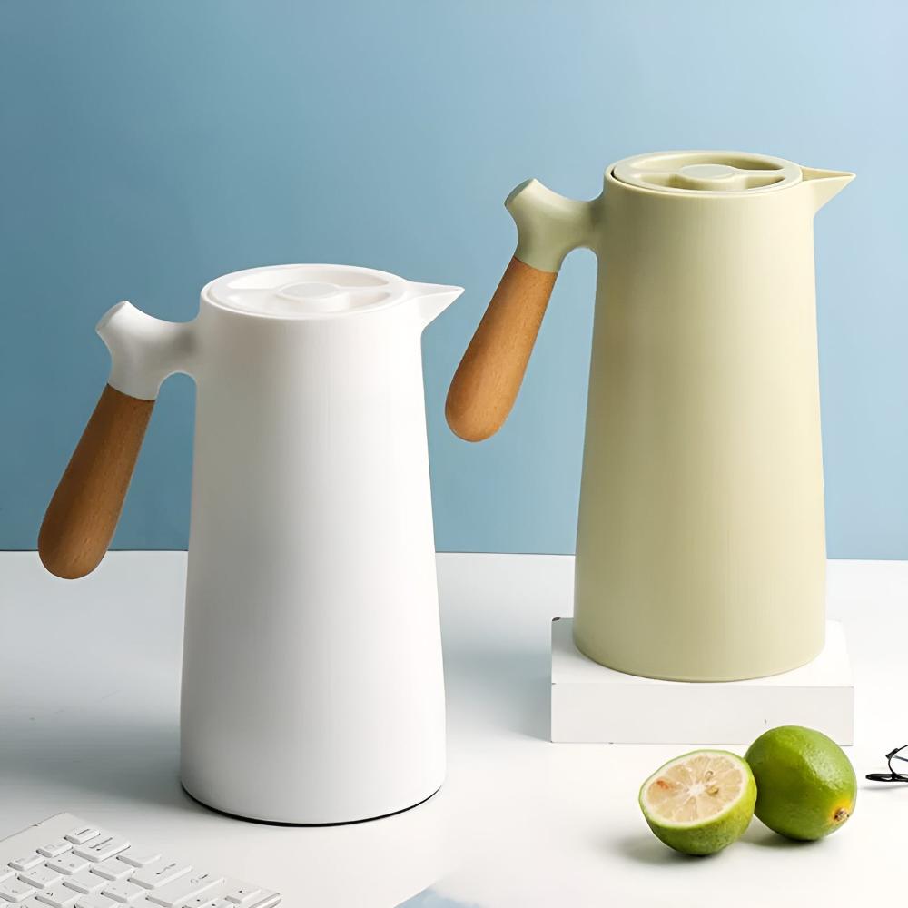 1L Thermal Carafe Insulated Beverage Server Wood Handle