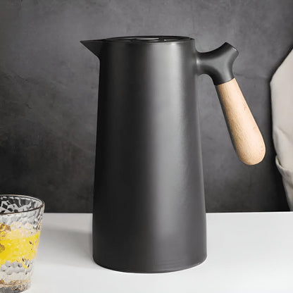 1L Thermal Carafe Insulated Beverage Server Wood Handle