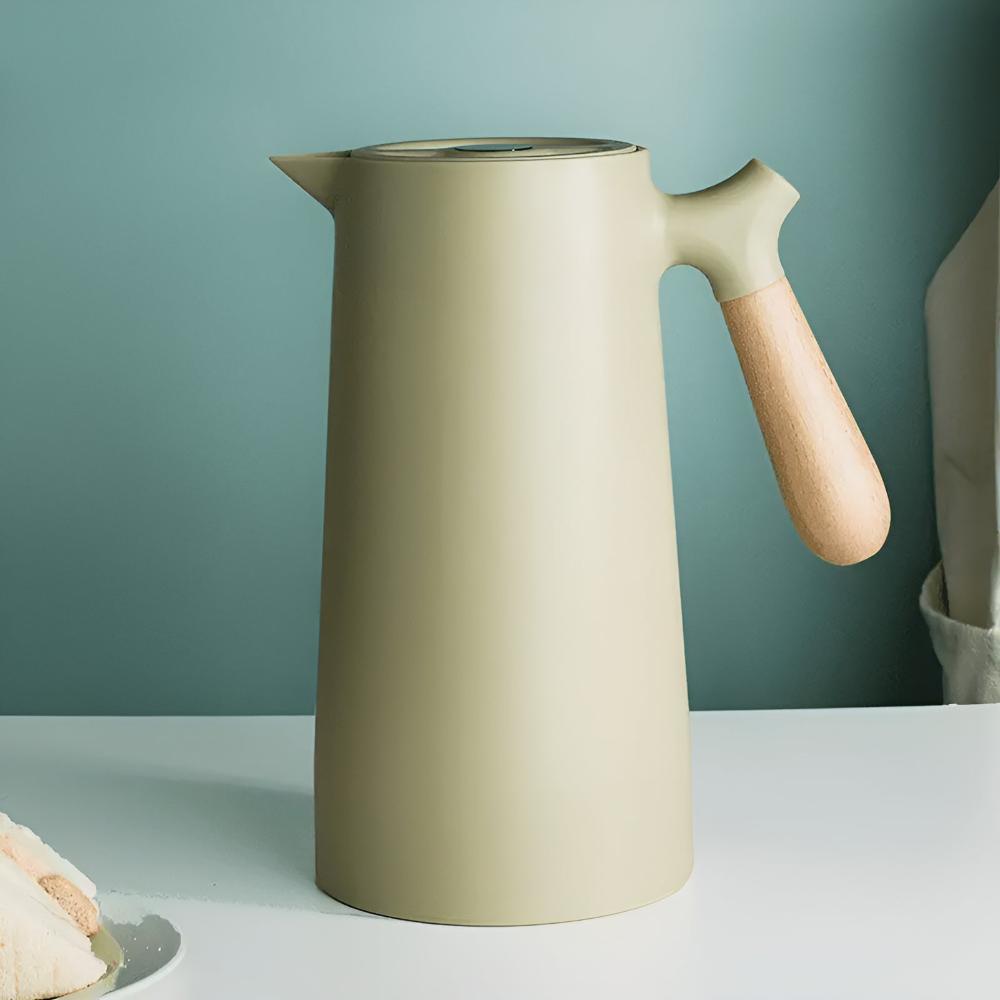 1L Thermal Carafe Insulated Beverage Server Wood Handle