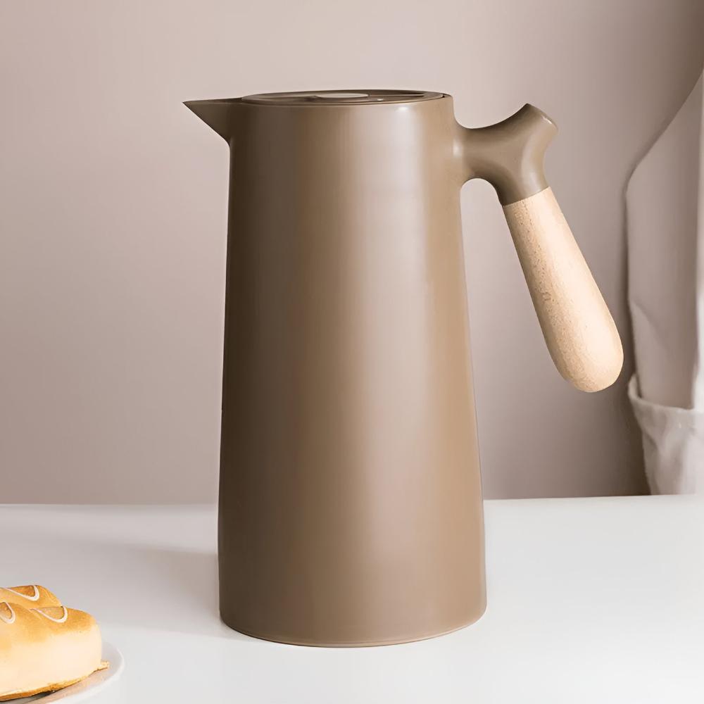 1L Thermal Carafe Insulated Beverage Server Wood Handle