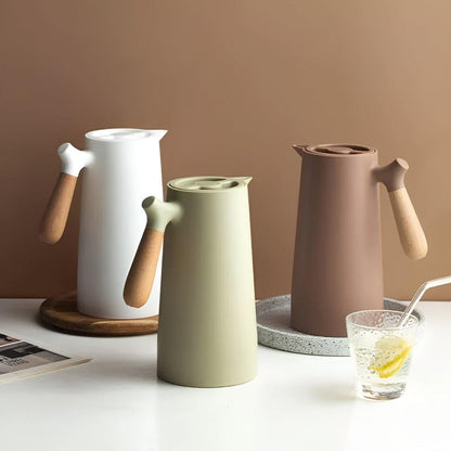 1L Thermal Carafe Insulated Beverage Server Wood Handle