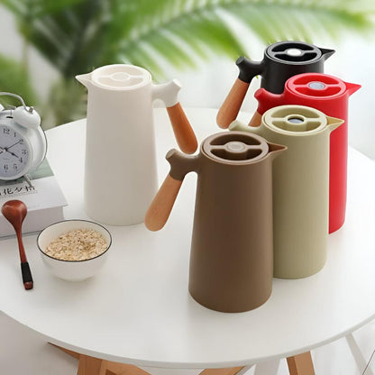 1L Thermal Carafe Insulated Beverage Server Wood Handle