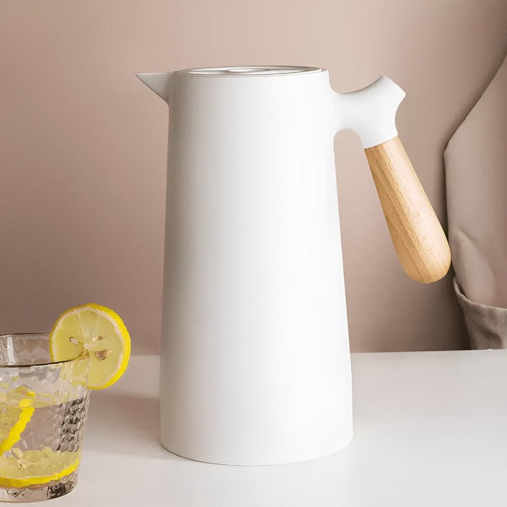 1L Thermal Carafe Insulated Beverage Server Wood Handle