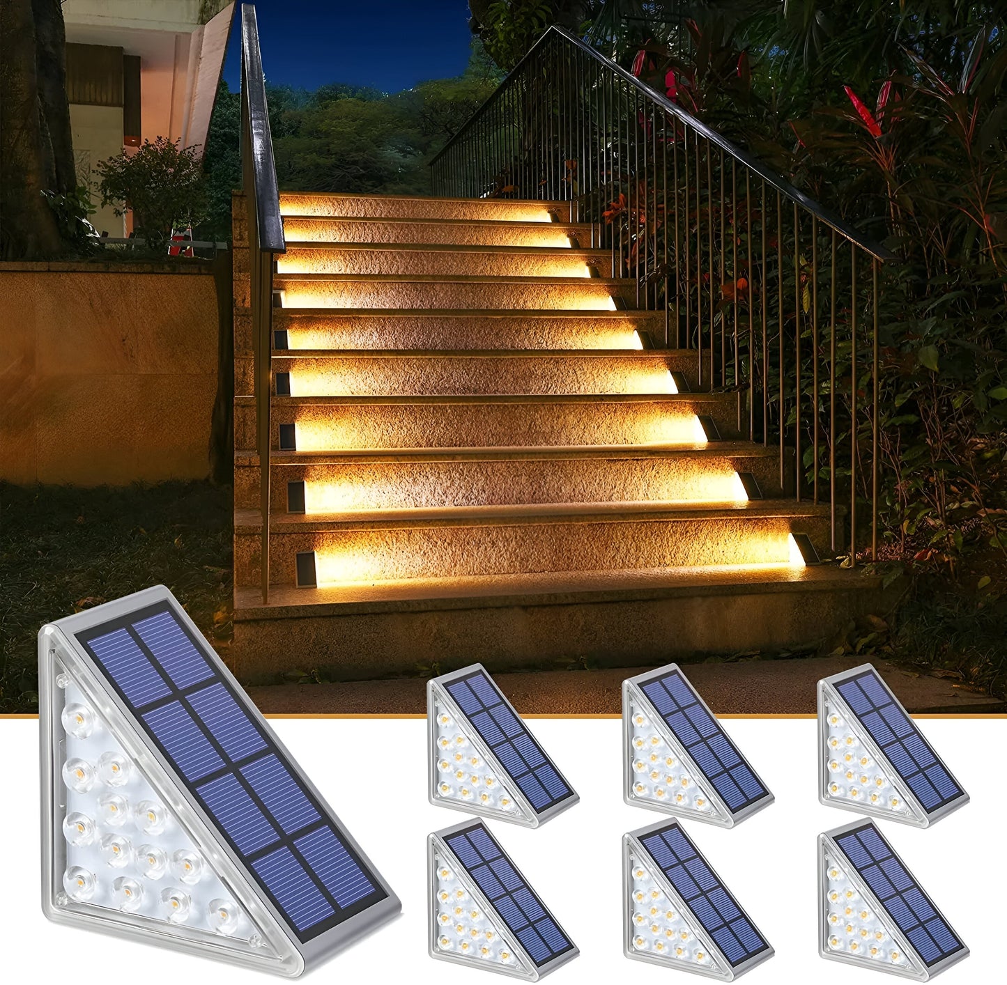 2 Pack Triangular Solar Step Lights Waterproof LED Outdoor Garden Lights