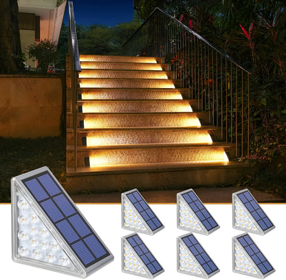 2 Pack Triangular Solar Step Lights Waterproof LED Outdoor Garden Lights