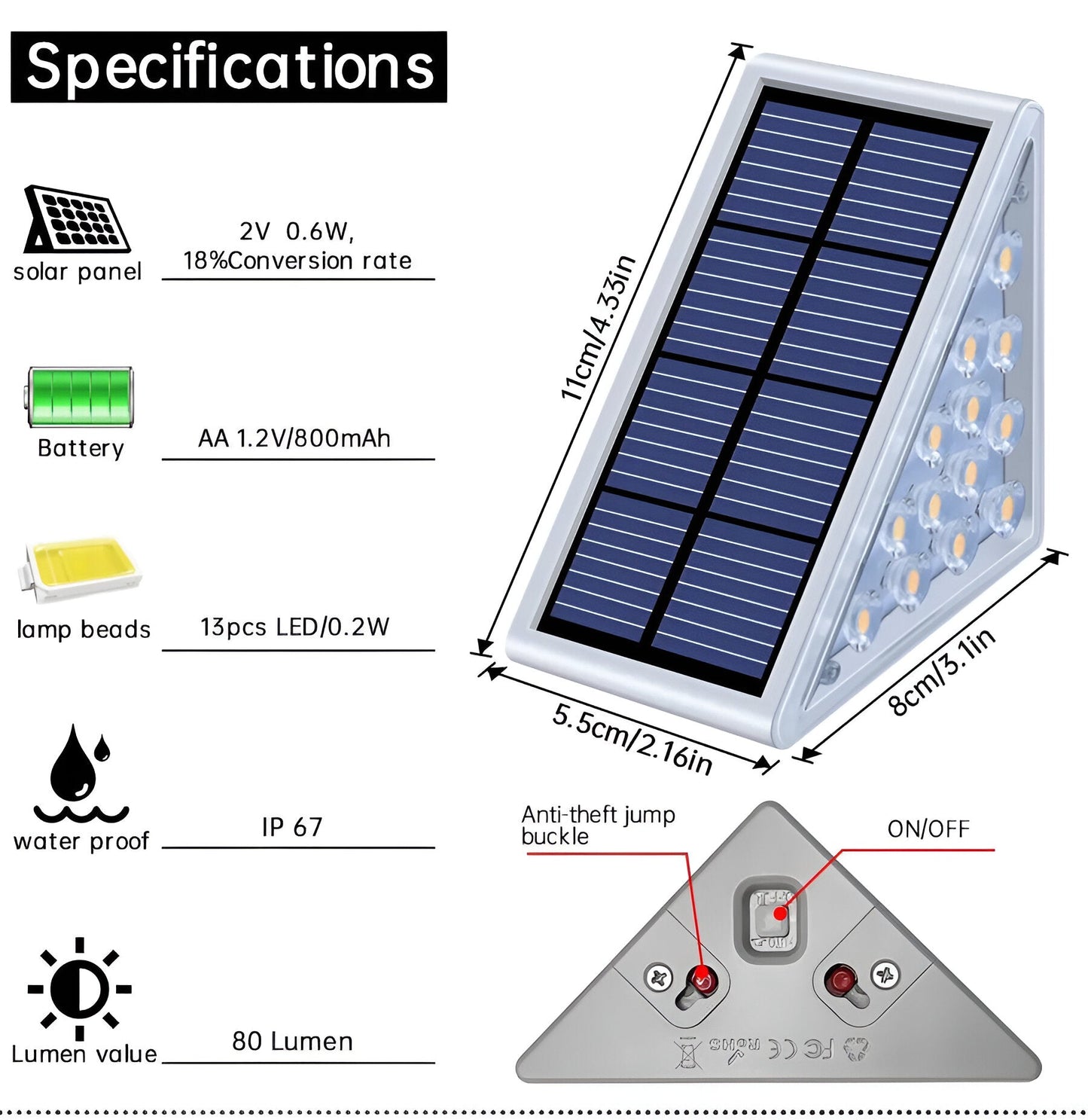 2 Pack Triangular Solar Step Lights Waterproof LED Outdoor Garden Lights
