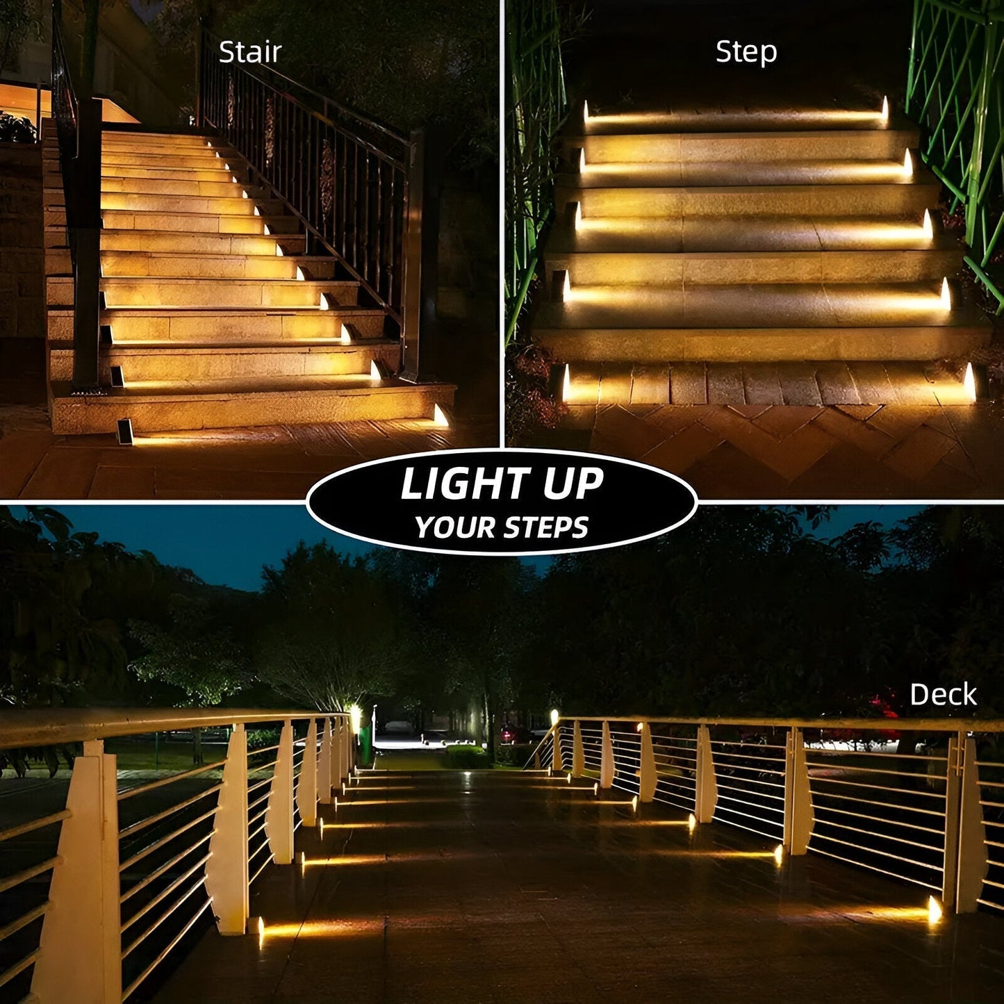 2 Pack Triangular Solar Step Lights Waterproof LED Outdoor Garden Lights
