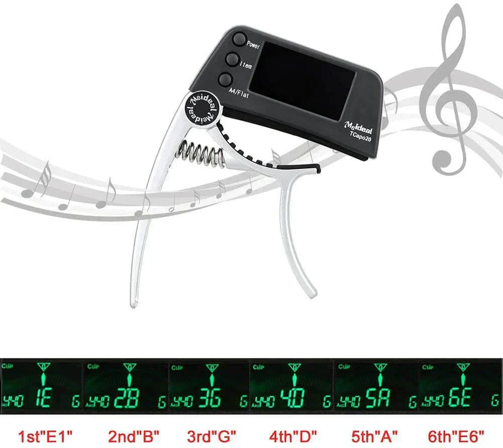 2-in-1 Clip-On Guitar Capo and Digital Tuner for Acoustic Electric Bass Ukulele