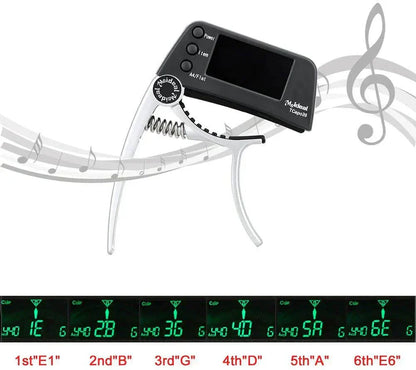 2-in-1 Clip-On Guitar Capo and Digital Tuner for Acoustic Electric Bass Ukulele