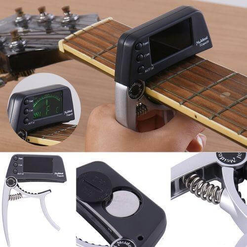 2-in-1 Clip-On Guitar Capo and Digital Tuner for Acoustic Electric Bass Ukulele