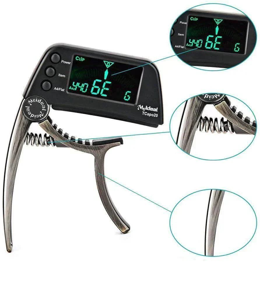 2-in-1 Clip-On Guitar Capo and Digital Tuner for Acoustic Electric Bass Ukulele